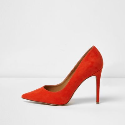 Red suede wide fit court shoes
